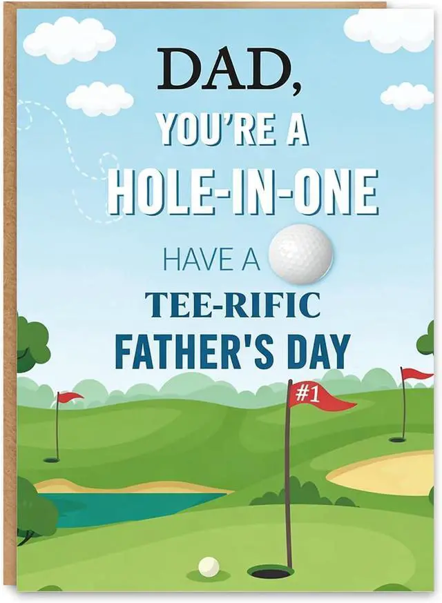Main image of Golf Fathers Day Card for Dad, Fathers Day Card for Golfer, Golf Fathers Day Gift for Him, Printed Inside, with Kraft Envelope and Gold Seal Sticker
