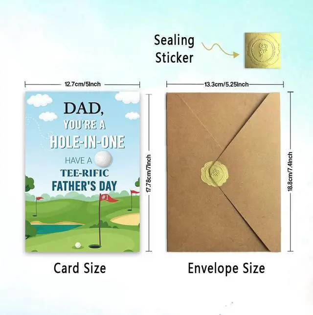 Alt view image 3 of 6 - Golf Fathers Day Card for Dad, Fathers Day Card for Golfer, Golf Fathers Day Gift for Him, Printed Inside, with Kraft Envelope and Gold Seal Sticker