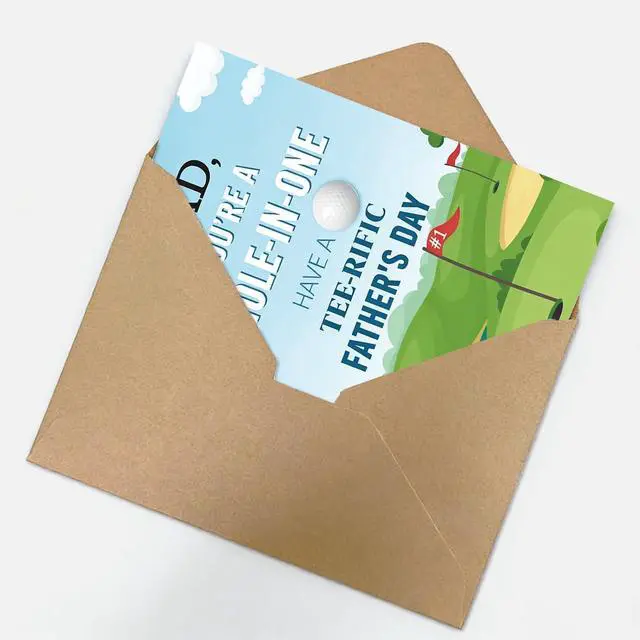 Alt view image 5 of 6 - Golf Fathers Day Card for Dad, Fathers Day Card for Golfer, Golf Fathers Day Gift for Him, Printed Inside, with Kraft Envelope and Gold Seal Sticker