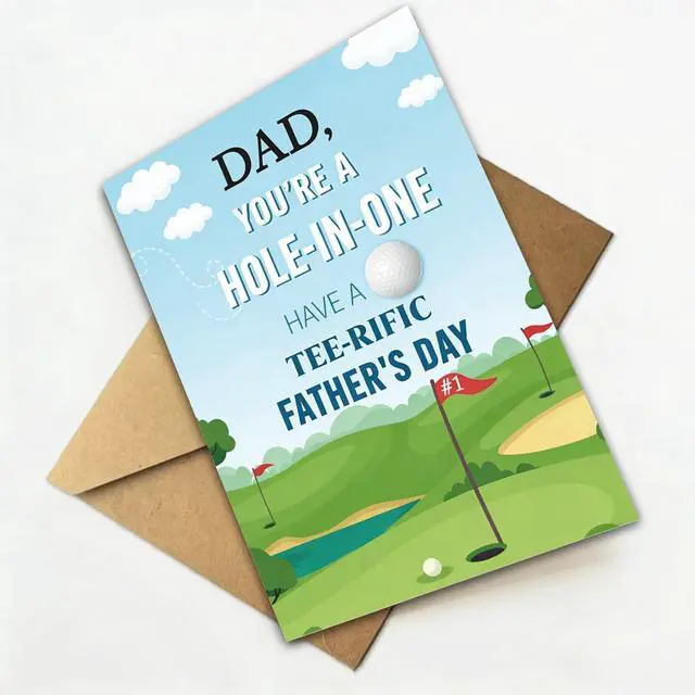 Alt view image 6 of 6 - Golf Fathers Day Card for Dad, Fathers Day Card for Golfer, Golf Fathers Day Gift for Him, Printed Inside, with Kraft Envelope and Gold Seal Sticker