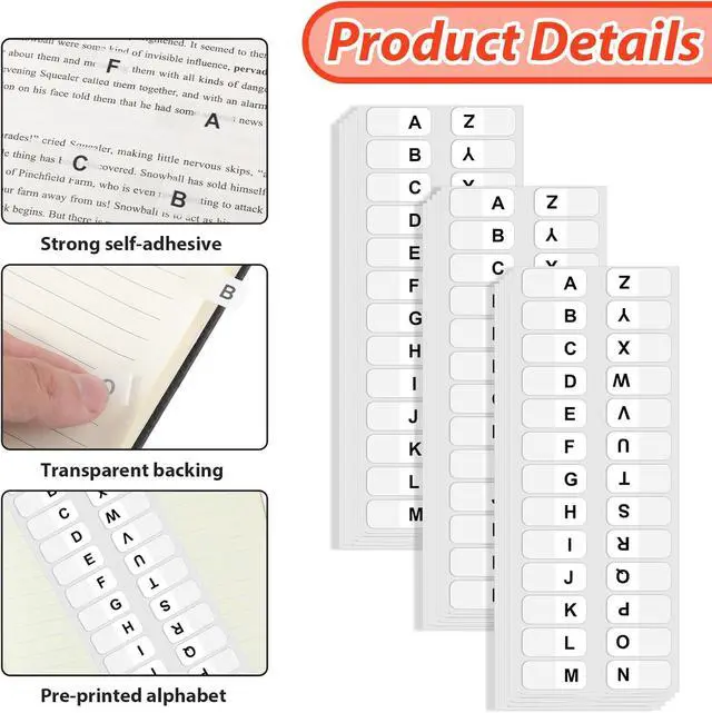 Alt view image 3 of 7 - A-Z Sticky Tabs, Alphabet Tabs Self Adhesive A-Z Tabs Indexes Self-Adhesive Page Tabs ABC Tabs Transparent Permanent Alphabetical Tabs for Notebook, Textbook, Dictionary, (390 Pcs)