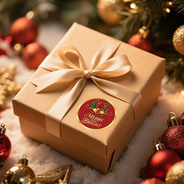 Alt view image 4 of 7 - Alynta Merry and Bright Stickers 2 Inch 120Pcs Holiday Stickers Gold Foil | Christmas Sticker Round Large Xmas Bell Sticker Labels for Envelope Seals Ornaments Presents