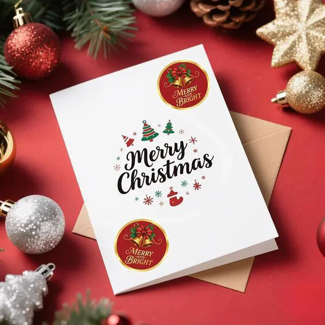 Alt view image 7 of 7 - Alynta Merry and Bright Stickers 2 Inch 120Pcs Holiday Stickers Gold Foil | Christmas Sticker Round Large Xmas Bell Sticker Labels for Envelope Seals Ornaments Presents