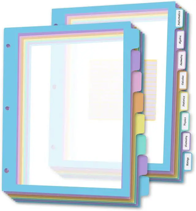 Main image of 16Pcs/2 Set 8 Tab Dividers, Clear Plastic Binder Dividers with Tabs, for 3 Ring Binder, Letter Size, Multicolor