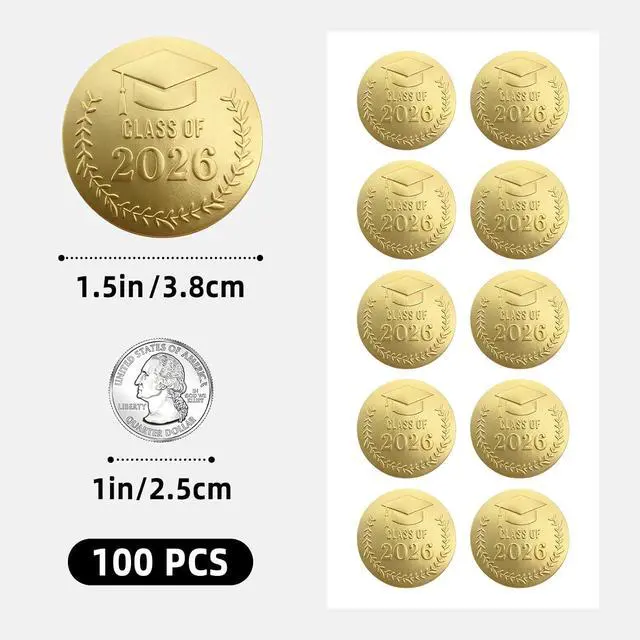 Alt view image 5 of 7 - 100 x Gold Foil Embossed Class of 2026 Stickers, Graduation Embossed Raised Sticker, Grad Party Embossing Seal Label, Metallic Seal, 1.5 inch (Gold Embossed)
