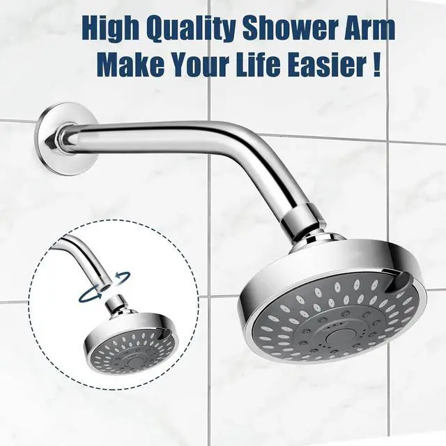 Alt view image 2 of 7 - Shower Arm with Flange, 6 Inch, Chrome | Adjustable Angled Shower Head Extension Pipe, Wall Mount Replacement Parts for Fixed/Handheld Showerhead
