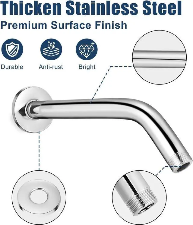 Alt view image 3 of 7 - Shower Arm with Flange, 6 Inch, Chrome | Adjustable Angled Shower Head Extension Pipe, Wall Mount Replacement Parts for Fixed/Handheld Showerhead