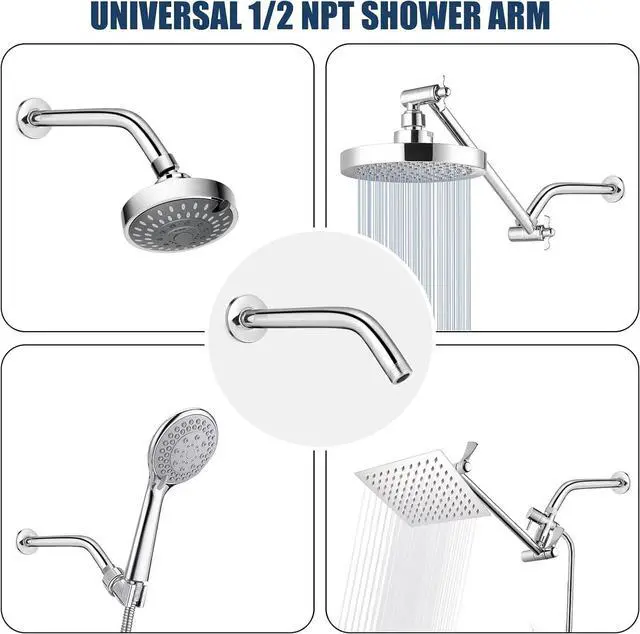 Alt view image 5 of 7 - Shower Arm with Flange, 6 Inch, Chrome | Adjustable Angled Shower Head Extension Pipe, Wall Mount Replacement Parts for Fixed/Handheld Showerhead