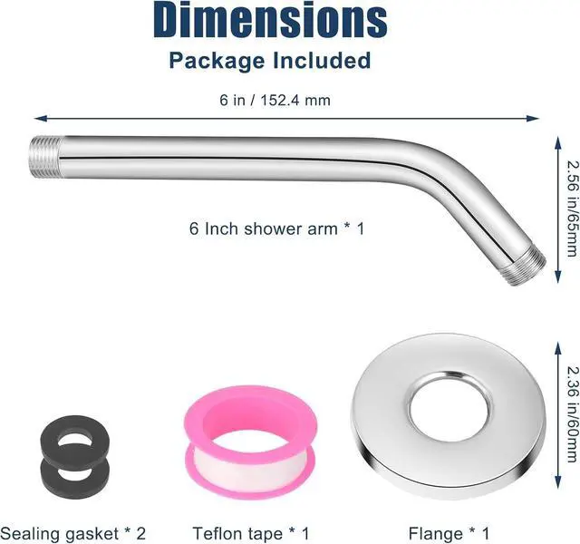 Alt view image 6 of 7 - Shower Arm with Flange, 6 Inch, Chrome | Adjustable Angled Shower Head Extension Pipe, Wall Mount Replacement Parts for Fixed/Handheld Showerhead
