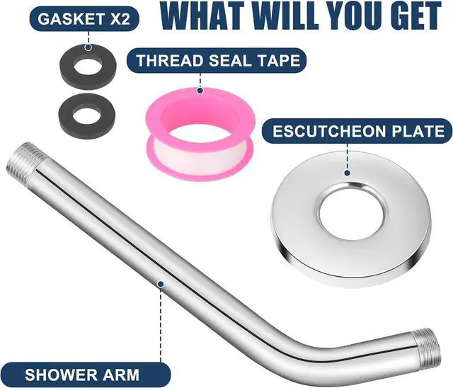Alt view image 7 of 7 - Shower Arm with Flange, 6 Inch, Chrome | Adjustable Angled Shower Head Extension Pipe, Wall Mount Replacement Parts for Fixed/Handheld Showerhead