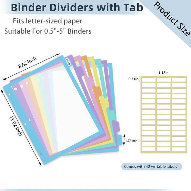 Alt view image 2 of 7 - 16Pcs/2 Set 8 Tab Dividers, Clear Plastic Binder Dividers with Tabs, for 3 Ring Binder, Letter Size, Multicolor