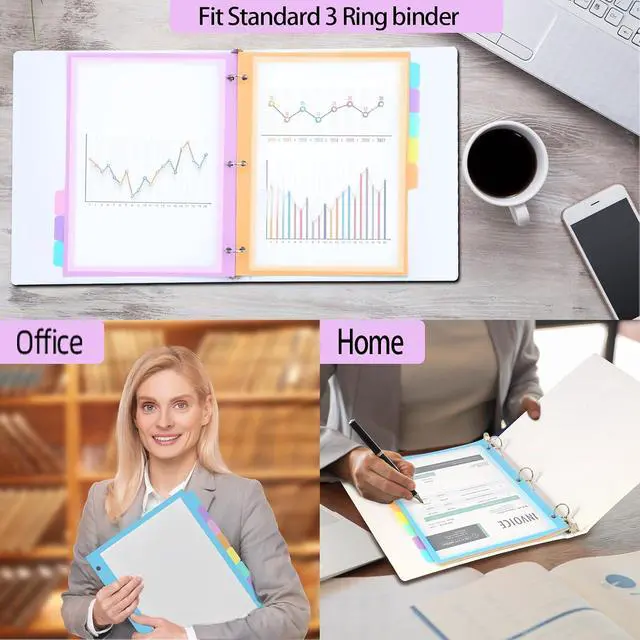 Alt view image 3 of 7 - 16Pcs/2 Set 8 Tab Dividers, Clear Plastic Binder Dividers with Tabs, for 3 Ring Binder, Letter Size, Multicolor