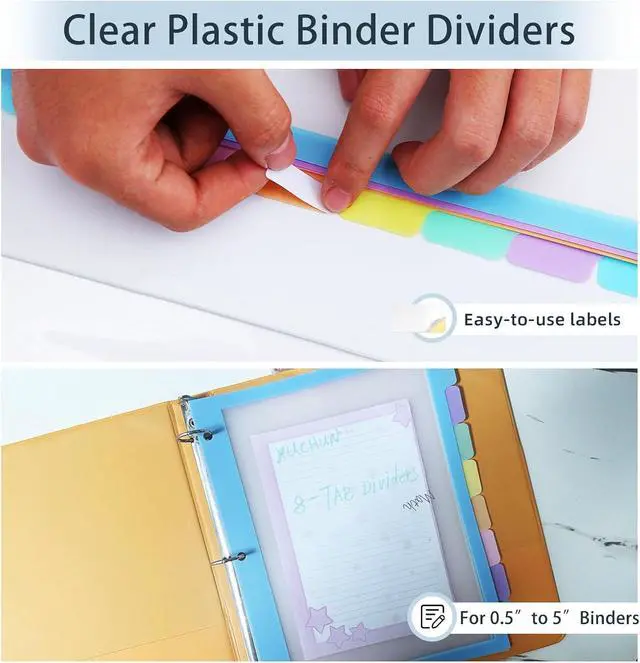 Alt view image 4 of 7 - 16Pcs/2 Set 8 Tab Dividers, Clear Plastic Binder Dividers with Tabs, for 3 Ring Binder, Letter Size, Multicolor