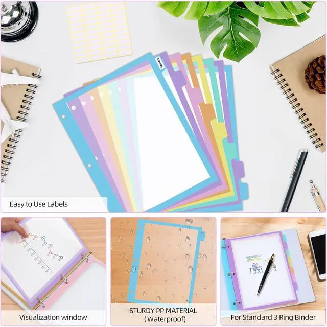 Alt view image 6 of 7 - 16Pcs/2 Set 8 Tab Dividers, Clear Plastic Binder Dividers with Tabs, for 3 Ring Binder, Letter Size, Multicolor