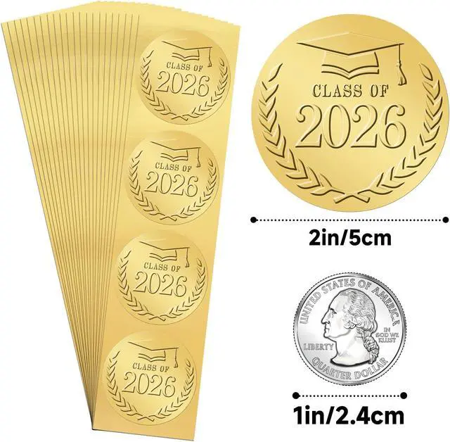 Alt view image 2 of 7 - Anwyll 2In Graduation Stickers 2026 - Gold Foil Embossed Grad Class of 2026 Stickers 100Pcs Graduation Envelope Seal Sticker Self-Adhesive Congrats Grad Hat Cap Sticker for Certificate Party Favors