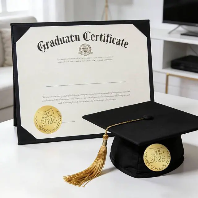Alt view image 3 of 7 - Anwyll 2In Graduation Stickers 2026 - Gold Foil Embossed Grad Class of 2026 Stickers 100Pcs Graduation Envelope Seal Sticker Self-Adhesive Congrats Grad Hat Cap Sticker for Certificate Party Favors