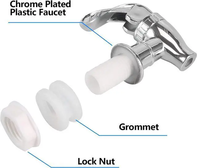 Alt view image 3 of 4 - 16mm Beverage Dispenser Replacement Spigot Silver Push Style faucet for Beverage Dispenser Carafe Plastic Pour Spout Set Internal Thread For Carafe Water Bottle Jug Valve Water Crock Tap 2 Pack