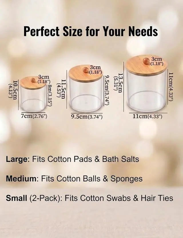 Alt view image 2 of 6 - Cotton Swab Holder, Clear Plastic with Bamboo Lid, Medium | Wide-mouth storage for cotton rounds, hair ties, floss picks, and small jewelry on bathroom counters or vanities.