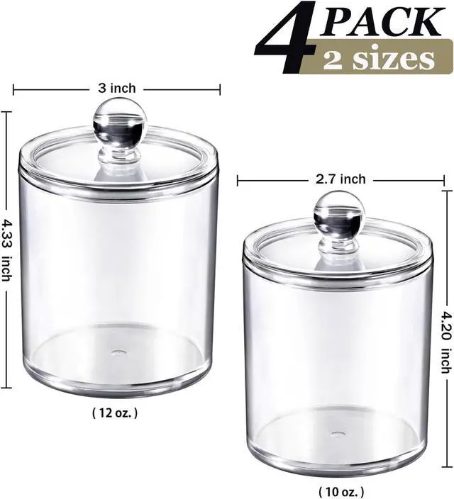 Alt view image 4 of 7 - SheeChung 4 Pack Clear Acrylic Qtip Holder with Lids for Bathroom | Cotton Round Holder with Labels - Apothecary Jars for Bathroom - Vanity Storage Canisters for Cotton Swabs,Balls,Floss Picks