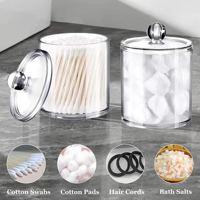 Alt view image 5 of 7 - SheeChung 4 Pack Clear Acrylic Qtip Holder with Lids for Bathroom | Cotton Round Holder with Labels - Apothecary Jars for Bathroom - Vanity Storage Canisters for Cotton Swabs,Balls,Floss Picks