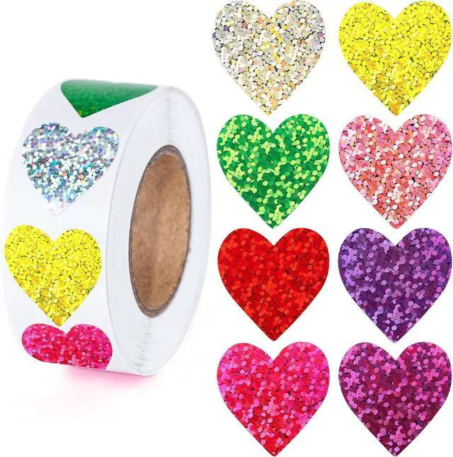Main image of Anwyll Heart Stickers - 500Pcs 1Inch Valentines Day Heart Stickers Glitter Colored Heart Shape Sticker for Reward Classroom Self Adhesive Love Incentive Sticker for Envelope Seal Card Birthday Wedding