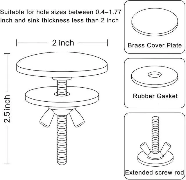 Alt view image 2 of 6 - 2 Pcs Sink Hole Cover, Faucet Hole Cover for Sink Sprayer Plug | 2 Inch Kitchen Sink Hole Cover, Solid Brass with Brushed Nickel Finish for Kitchen Bathroom Soap Dispenser and Sprayer Holes