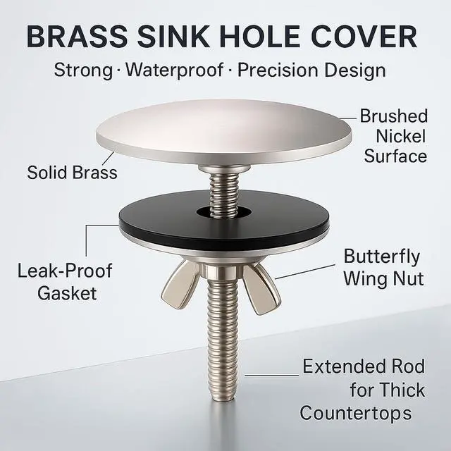 Alt view image 3 of 6 - 2 Pcs Sink Hole Cover, Faucet Hole Cover for Sink Sprayer Plug | 2 Inch Kitchen Sink Hole Cover, Solid Brass with Brushed Nickel Finish for Kitchen Bathroom Soap Dispenser and Sprayer Holes