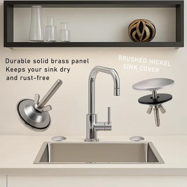 Alt view image 5 of 6 - 2 Pcs Sink Hole Cover, Faucet Hole Cover for Sink Sprayer Plug | 2 Inch Kitchen Sink Hole Cover, Solid Brass with Brushed Nickel Finish for Kitchen Bathroom Soap Dispenser and Sprayer Holes