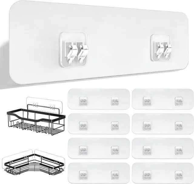 Main image of 9 Pack Shower Caddy Adhesive Replacement Strips, Heavy Duty Clear Waterproof Sticky Hooks, No Drilling Wall Mount for Shower Shelves, Bathroom Storage, Kitchen Rack & Soap Holder