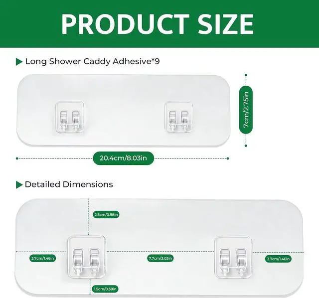 Alt view image 2 of 7 - 9 Pack Shower Caddy Adhesive Replacement Strips, Heavy Duty Clear Waterproof Sticky Hooks, No Drilling Wall Mount for Shower Shelves, Bathroom Storage, Kitchen Rack & Soap Holder