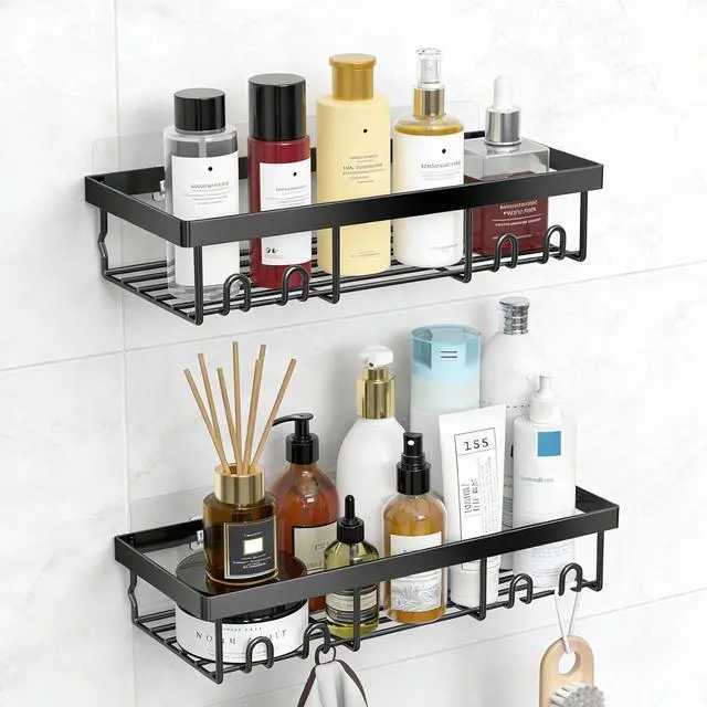Alt view image 4 of 7 - 9 Pack Shower Caddy Adhesive Replacement Strips, Heavy Duty Clear Waterproof Sticky Hooks, No Drilling Wall Mount for Shower Shelves, Bathroom Storage, Kitchen Rack & Soap Holder