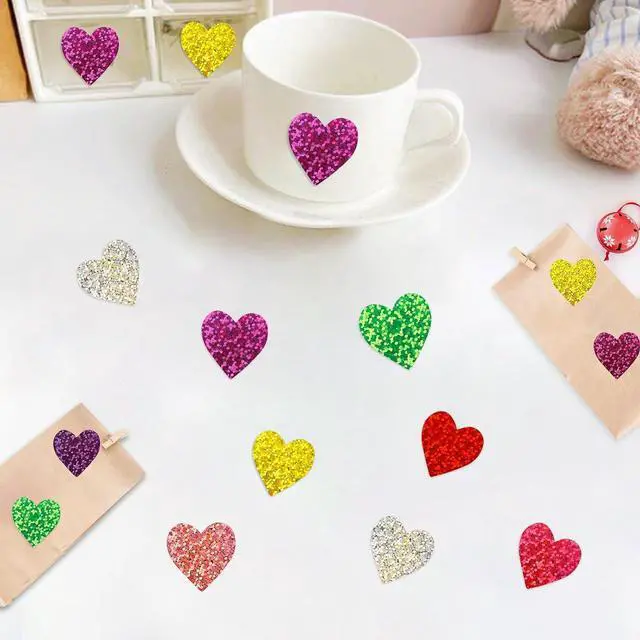 Alt view image 7 of 7 - Anwyll Heart Stickers - 500Pcs 1Inch Valentines Day Heart Stickers Glitter Colored Heart Shape Sticker for Reward Classroom Self Adhesive Love Incentive Sticker for Envelope Seal Card Birthday Wedding