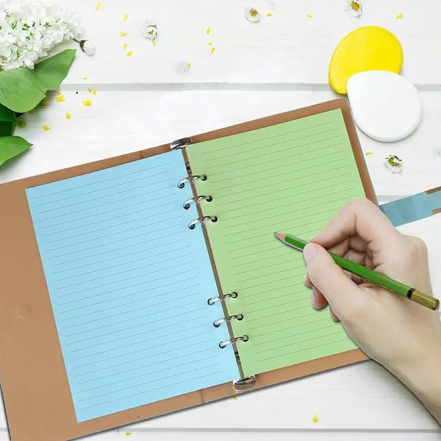 Alt view image 5 of 5 - A5 Colorful Lined Filler Paper, 6-Hole Punched | 120GSM Loose-Leaf Paper and Planner Inserts for Notebooks, Journals, and Study Notes,50 Sheets/100 Pages