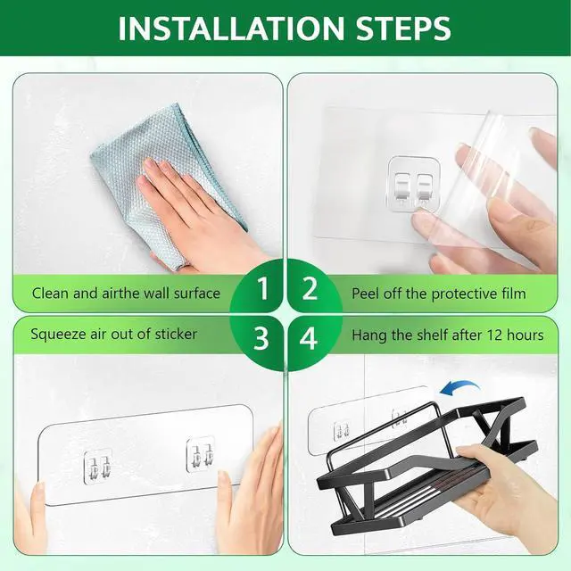 Alt view image 6 of 7 - 9 Pack Shower Caddy Adhesive Replacement Strips, Heavy Duty Clear Waterproof Sticky Hooks, No Drilling Wall Mount for Shower Shelves, Bathroom Storage, Kitchen Rack & Soap Holder