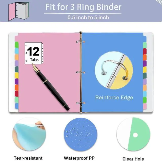 Alt view image 2 of 7 - Binder Dividers with Tabs,Monthly Dividers for 3 Ring Binder,12 TABS,Customizable Table of Contents,Multicolor,1 Sets