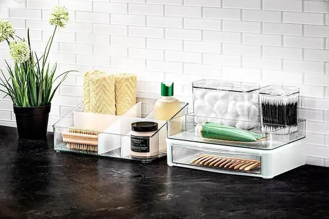 Alt view image 5 of 7 - madesmart Cotton Swab Container, Clear | lidded canister, see through design, easy access lid, makeup rounds, vanity essentials, bathroom counter, woman owned