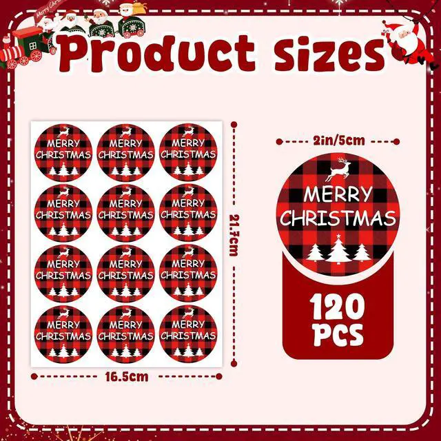 Alt view image 2 of 7 - Merry Christmas Stickers 2 Inch,120pcs Large Round Red Christmas Stickers for Cards, Gift Bags, Envelope Seals, and Ornaments (Red&Black)