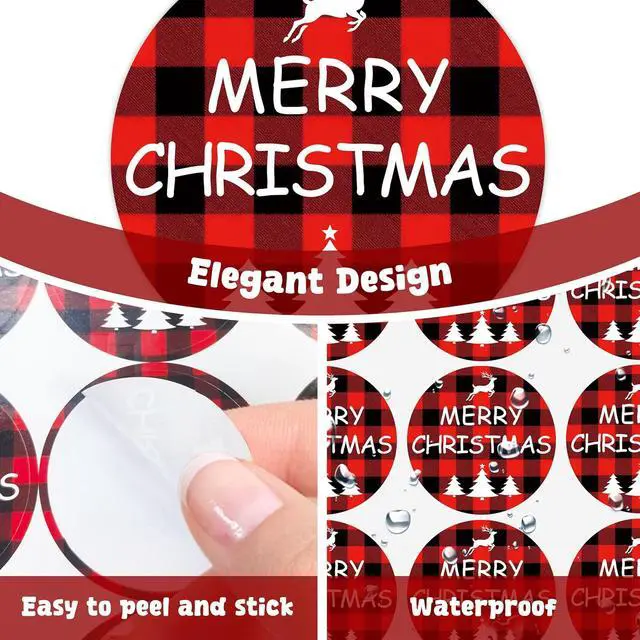 Alt view image 3 of 7 - Merry Christmas Stickers 2 Inch,120pcs Large Round Red Christmas Stickers for Cards, Gift Bags, Envelope Seals, and Ornaments (Red&Black)