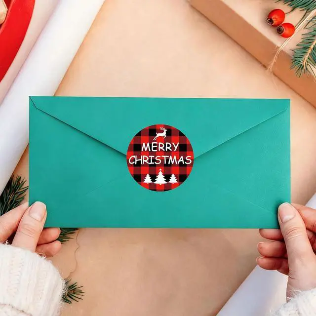 Alt view image 5 of 7 - Merry Christmas Stickers 2 Inch,120pcs Large Round Red Christmas Stickers for Cards, Gift Bags, Envelope Seals, and Ornaments (Red&Black)