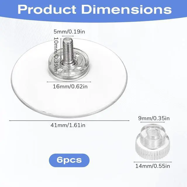 Alt view image 3 of 7 - 6 Pack Screw Suction Cups, 41mm Clear PVC Suction Cups with Screws Nut Strong Adhesive Sucker Pads Glass Suctions Pads Heavy Duty Suctions Holder for Bathroom Wall Window Car Shade License Plates