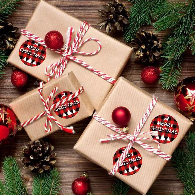 Alt view image 4 of 7 - Merry Christmas Stickers 2 Inch,120pcs Large Round Red Christmas Stickers for Cards, Gift Bags, Envelope Seals, and Ornaments (Red&Black)