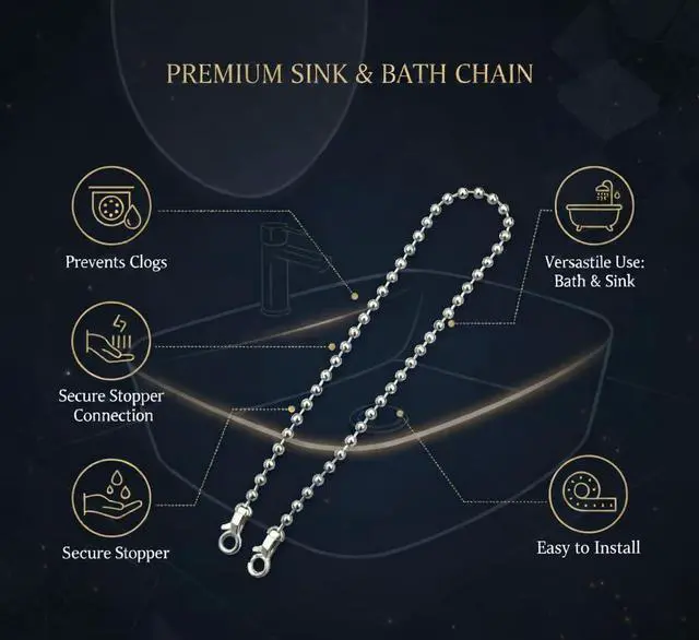 Alt view image 4 of 4 - Gadgetime USA Bathtub Stopper Bead Chain Replacement - 11.9 inches - Stainless Steel Tub Stopper Chain Connector - for Easy Pull Sink & Tub Water Stopper with Chrome Finish,