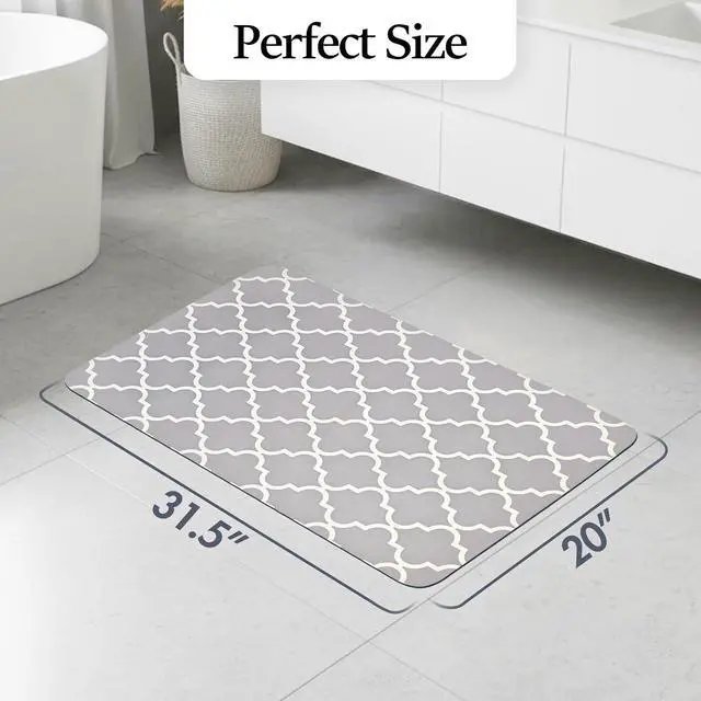 Alt view image 2 of 7 - Grey Geometric 20"x31" Non Slip Quick Dry Bath Mat | Rubber Backing Thin Bathroom Rugs Fit Under Door, Absorbent Bath Rug Washable Easy Care for Bathtub Sink Shower Laundry