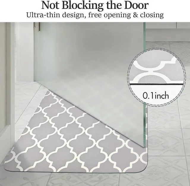 Alt view image 3 of 7 - Grey Geometric 20"x31" Non Slip Quick Dry Bath Mat | Rubber Backing Thin Bathroom Rugs Fit Under Door, Absorbent Bath Rug Washable Easy Care for Bathtub Sink Shower Laundry