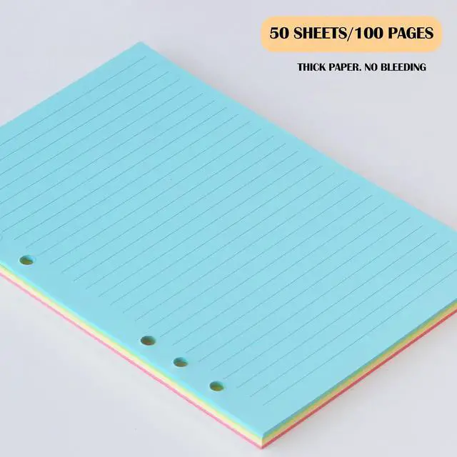 Alt view image 3 of 5 - A5 Colorful Lined Filler Paper, 6-Hole Punched | 120GSM Loose-Leaf Paper and Planner Inserts for Notebooks, Journals, and Study Notes,50 Sheets/100 Pages