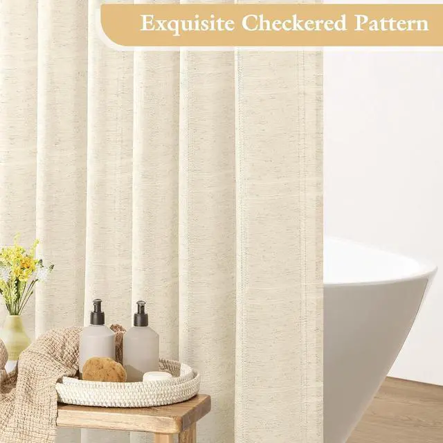 Alt view image 4 of 7 - Small Stall Linen Farmhouse Shower Curtain with Tassel, Modern Boho French Country Chic Bathroom Shower Curtain Set with PEVA Liner, Cotton Hollow Fabric Shower Curtain 36x72 - Beige/Cream