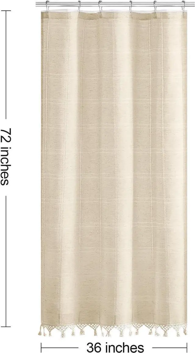 Alt view image 7 of 7 - Small Stall Linen Farmhouse Shower Curtain with Tassel, Modern Boho French Country Chic Bathroom Shower Curtain Set with PEVA Liner, Cotton Hollow Fabric Shower Curtain 36x72 - Beige/Cream