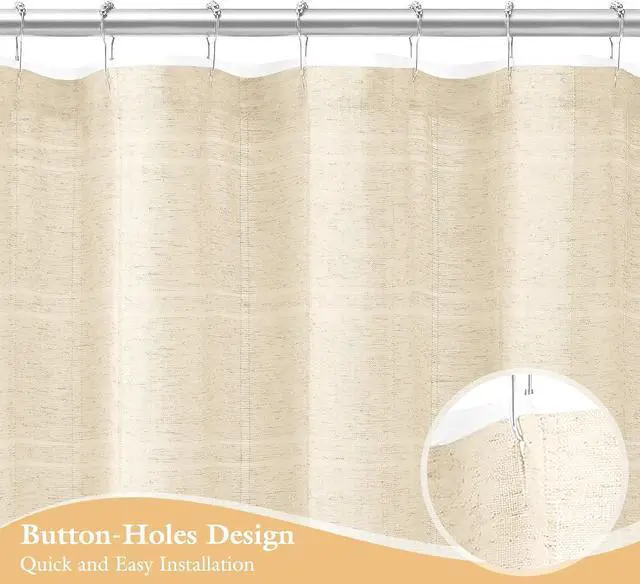 Alt view image 6 of 7 - Small Stall Linen Farmhouse Shower Curtain with Tassel, Modern Boho French Country Chic Bathroom Shower Curtain Set with PEVA Liner, Cotton Hollow Fabric Shower Curtain 36x72 - Beige/Cream