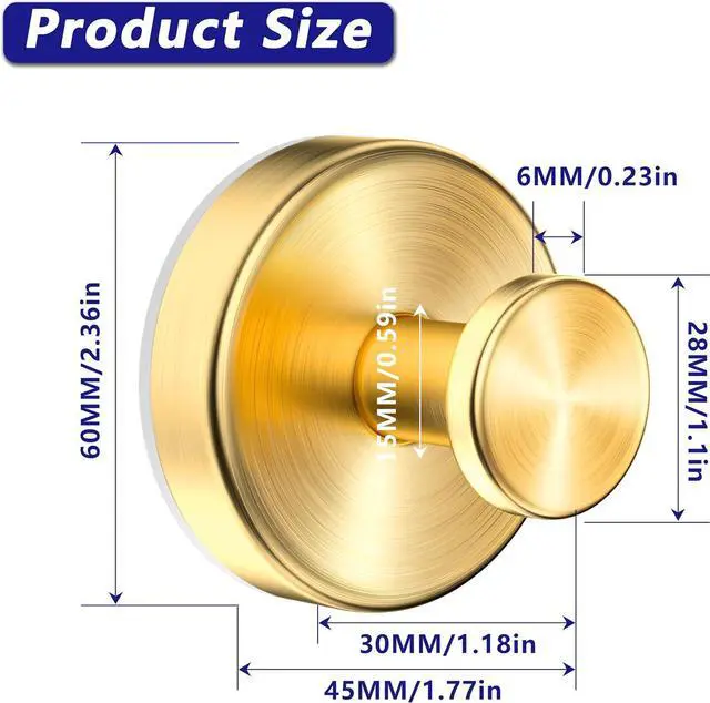 Alt view image 2 of 7 - Upgraded Suction Cup Hooks ,Wreath Hooks Hanger for Front Door,Gold 2 Pcs | Removable,No Drill,Waterproof,Hang Towel Loofah,Strong Suction 15 lbs Metal Hook for Inside Shower Bathroom Wall Glass Door