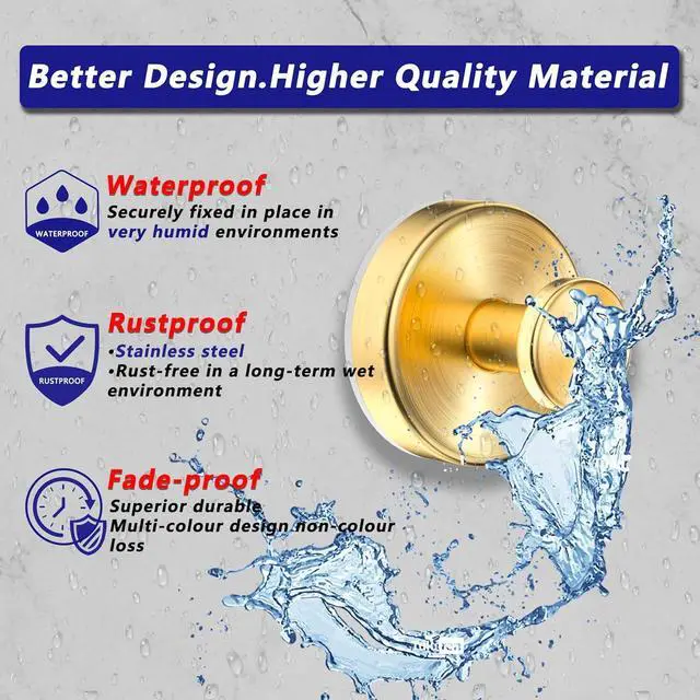 Alt view image 3 of 7 - Upgraded Suction Cup Hooks ,Wreath Hooks Hanger for Front Door,Gold 2 Pcs | Removable,No Drill,Waterproof,Hang Towel Loofah,Strong Suction 15 lbs Metal Hook for Inside Shower Bathroom Wall Glass Door